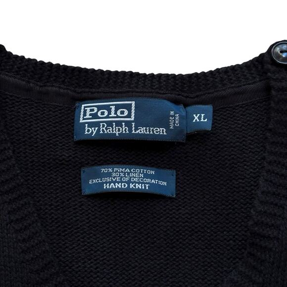 Vintage Polo Ralph Lauren Handknit Lifeguard Sweater Vest XL Black Pima Cotton - Picture 2 of 6